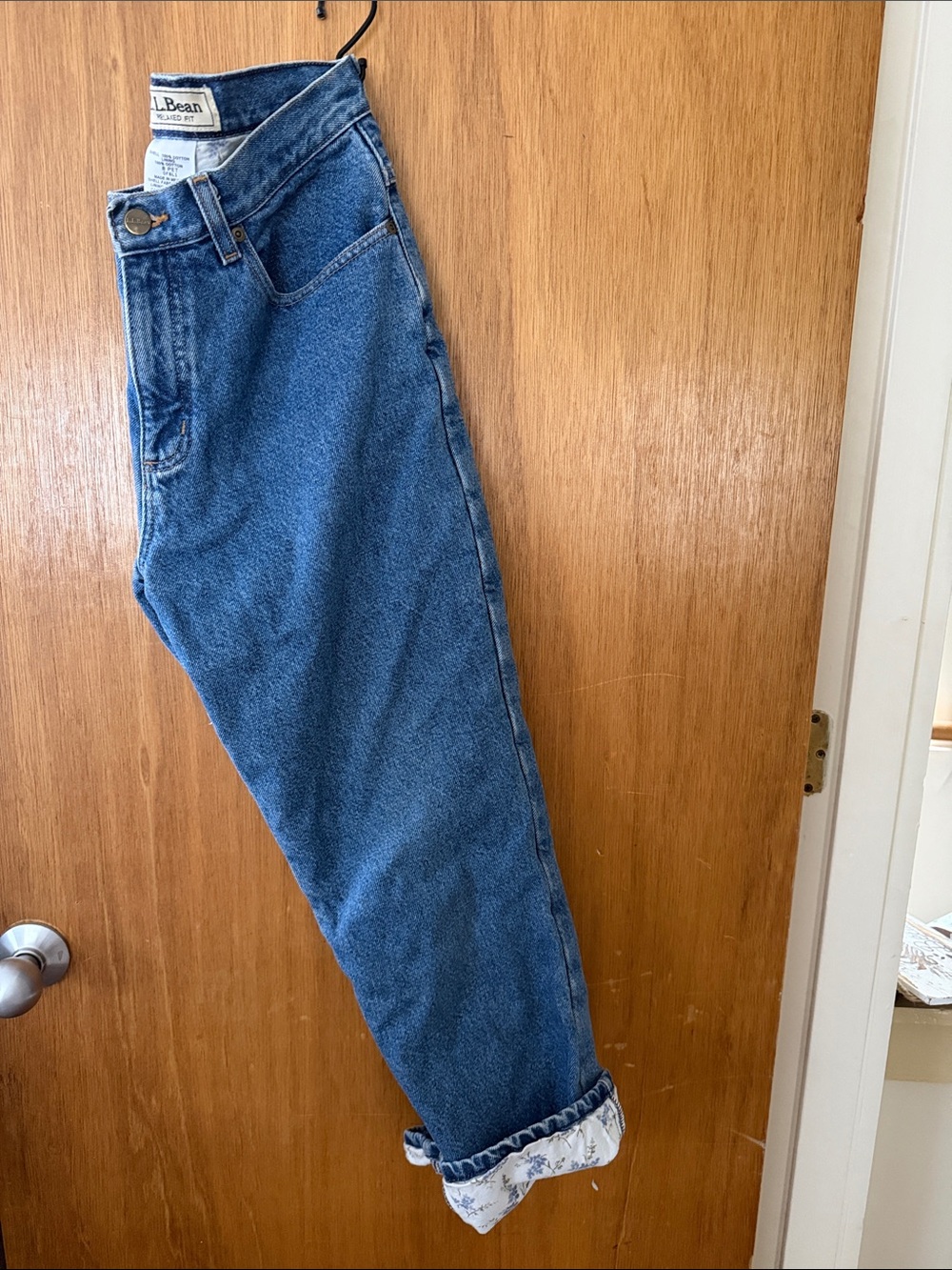 L.L. Bean Denim Jeans with Floral Cotton Lining - Blue